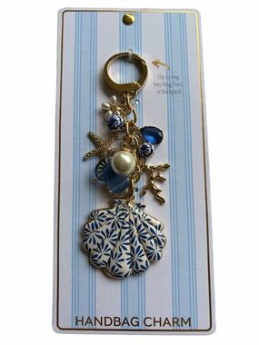 NWT Gold and Blue Sea Shell Beach Ocean Keychain - Bag Charm
